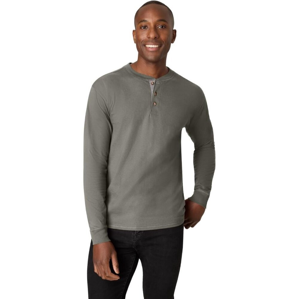 T Beefy Mens Cotton Henley Long Stone Sleeve Shirt Casual Classic Soft Tee Top
